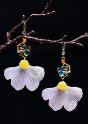 Boho White Ginkgo Leaf Gilding Drop Earrings