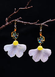 Boho White Ginkgo Leaf Gilding Drop Earrings