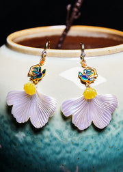 Boho White Ginkgo Leaf Gilding Drop Earrings