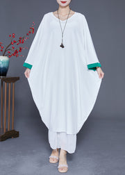 Boho White Oversized Patchwork Silk Dresses Batwing Sleeve