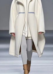 Boho White Oversized Woolen Trench Coat Fall