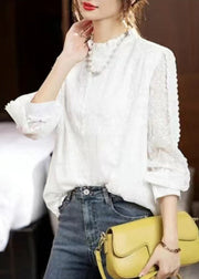 Boho White Ruffled Hollow Out Patchwork Lace Top Fall