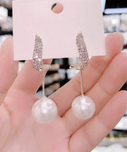 Boho White Sterling Silver Alloy Zircon Pearl Tassel Drop Earrings