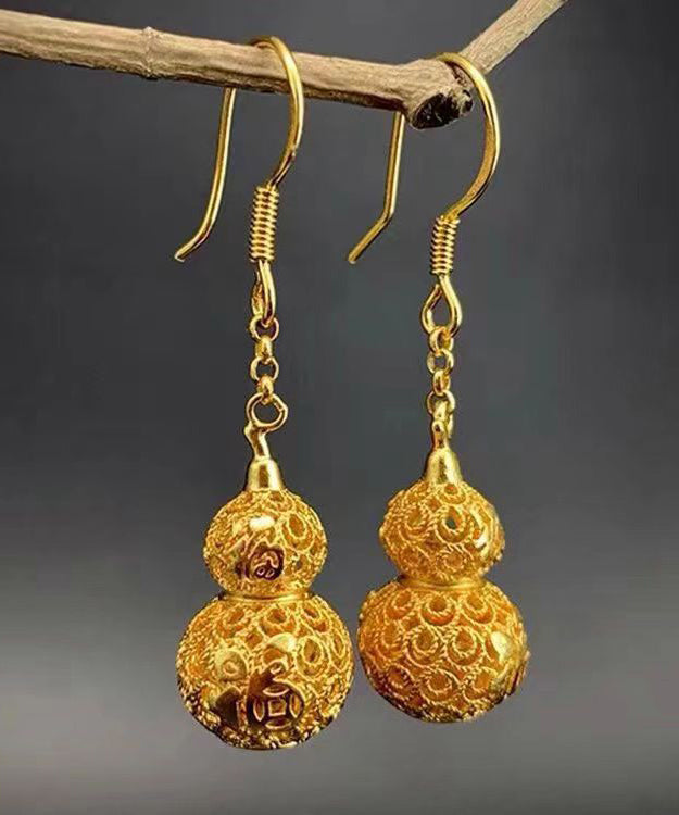 Boho Yellow Copper Overgild Hollow Out Gourd Drop Earrings