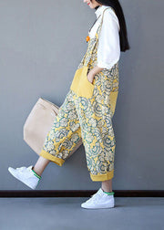 Boho Yellow Patchwork Print Denim Jumpsuit Spring