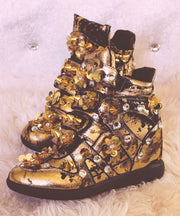 Boho Yellow Sequins Nail Bead Splicing Boots