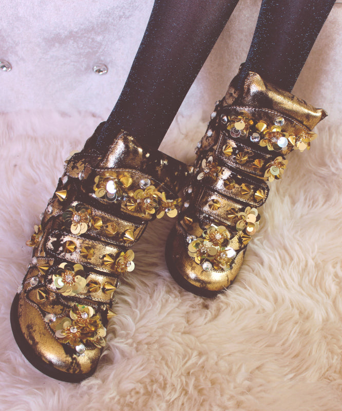 Boho Yellow Sequins Nail Bead Splicing Boots