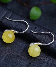 Boho Yellow Sterling Silver Chalcedony Sphericity Drop Earrings