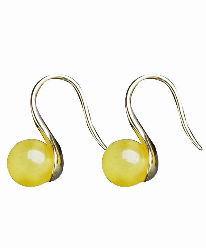 Boho Yellow Sterling Silver Chalcedony Sphericity Drop Earrings