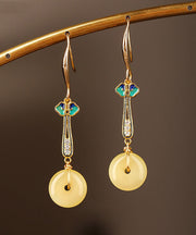 Boho Yellow Sterling Silver Cloisonne Coloured Glaze Zircon Drop Earrings