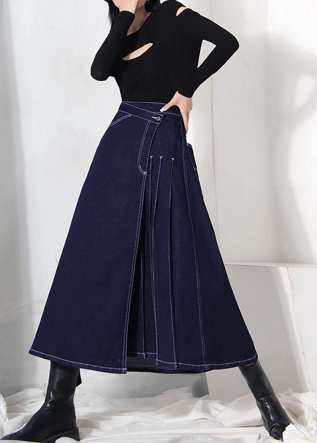 Boho denim blue zippered asymmetrical design Summer Skirt - SooLinen