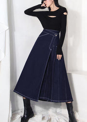 Boho denim blue zippered asymmetrical design Summer Skirt - SooLinen