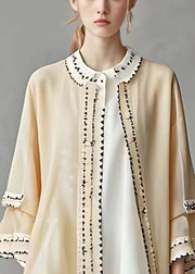 Boutique Apricot O Neck Solid Chiffon Coats Long Sleeve