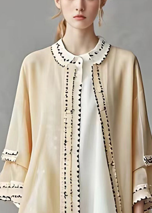 Boutique Apricot O Neck Solid Chiffon Coats Long Sleeve