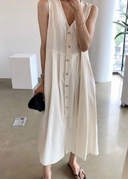 Boutique Apricot V Neck Button Cotton Long Dresses Summer