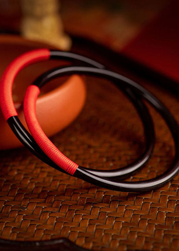 Boutique Black Agate Chalcedony Red Thread Bangle