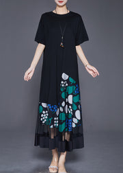 Boutique Black Asymmetrical Patchwork Hollow Out Cotton Long Dress Summer