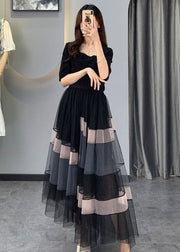 Boutique Black Asymmetrical Tulle Two Pieces Set Half Sleeve