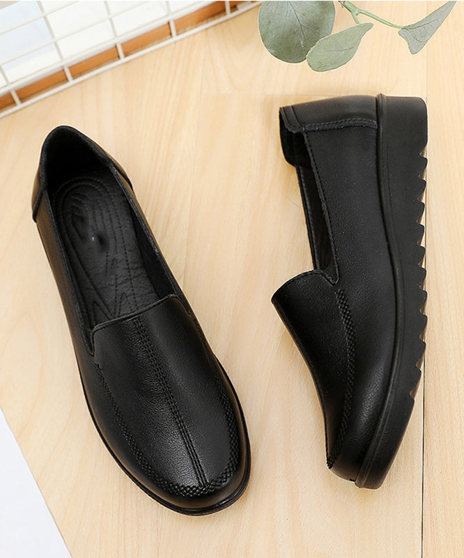 Boutique Black Cowhide Leather Splicing Flats Shoes