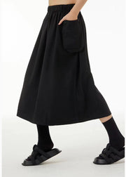 Boutique Black Elastic Waist Oversized Pockets Cotton Skirts Summer