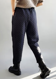 Boutique Black Grey Elastic Waist Plaid Fine Cotton Filled Pants Winter