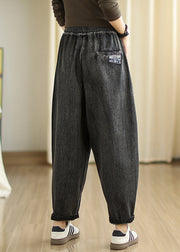 Boutique Black Oversized Patchwork Pockets Denim Pants Spring