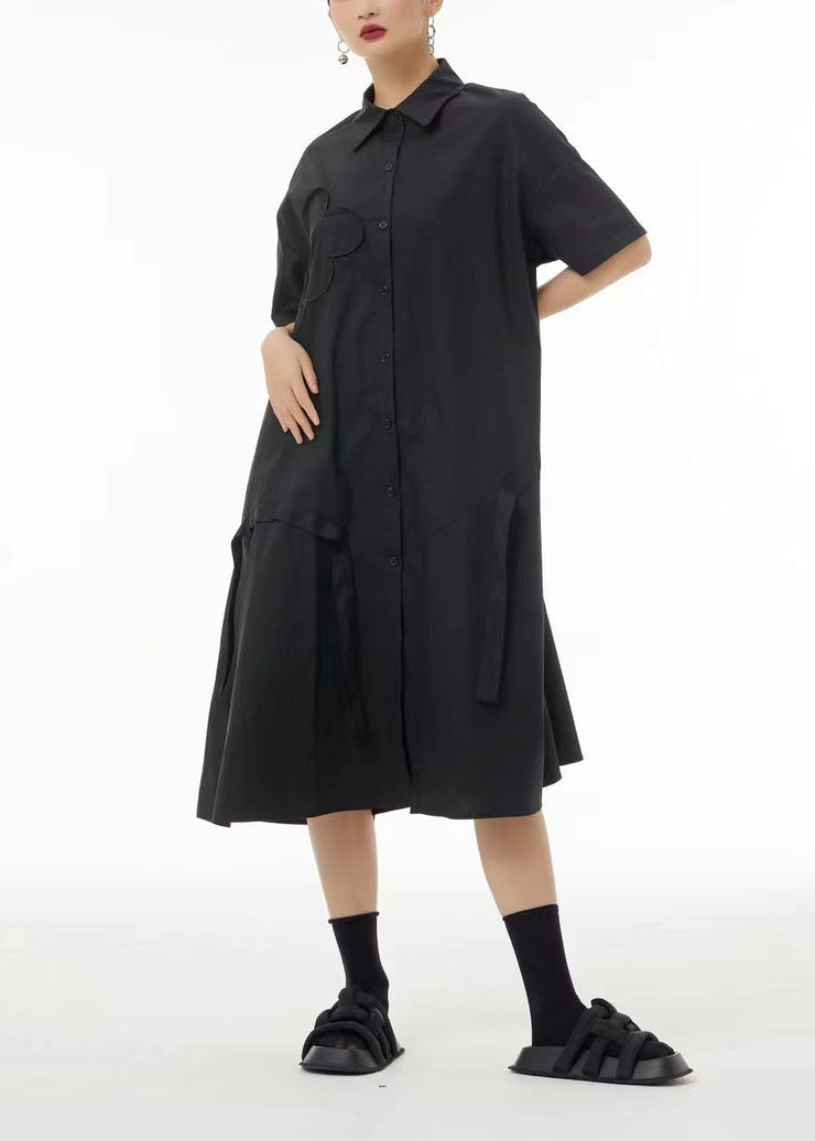 Boutique Black Peter Pan Collar Patchwork Cotton Long Dresses Summer