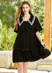 Boutique Black Sailor Collar Lace Up Cotton Party Dress Summer