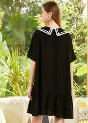 Boutique Black Sailor Collar Lace Up Cotton Party Dress Summer