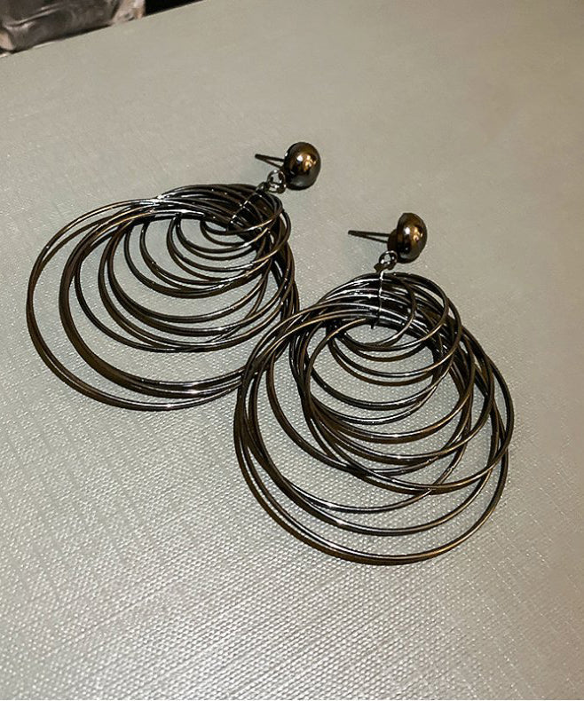 Boutique Black Stainless Steel Alloy Hollow Out Drop Earrings