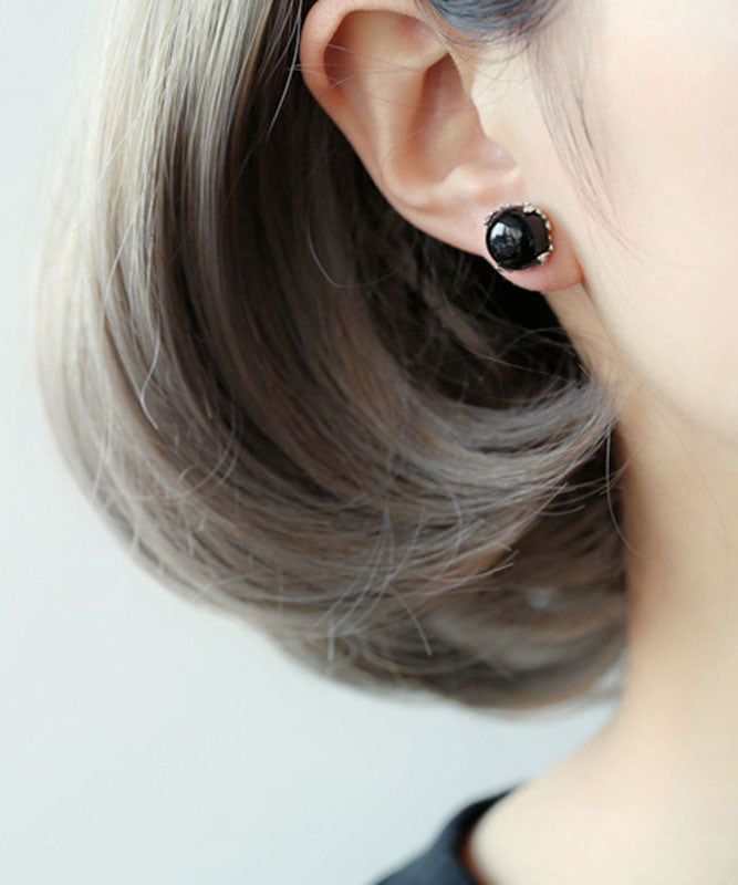 Boutique Black Sterling Silver Agate Stud Earrings