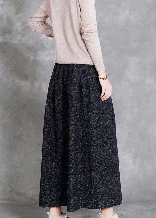 Boutique Black Wrinkled Elastic Waist Woolen Skirts Spring