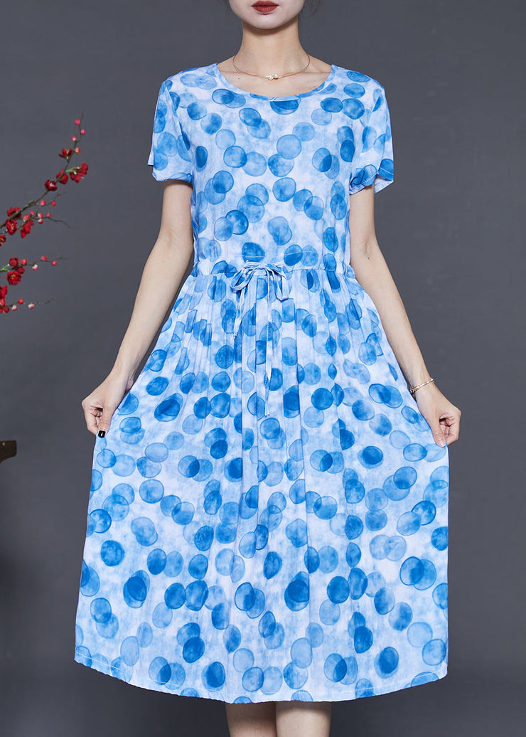 Boutique Blue Cinched Print Cotton Dress Summer