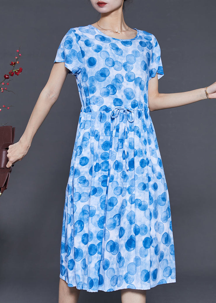 Boutique Blue Cinched Print Cotton Dress Summer