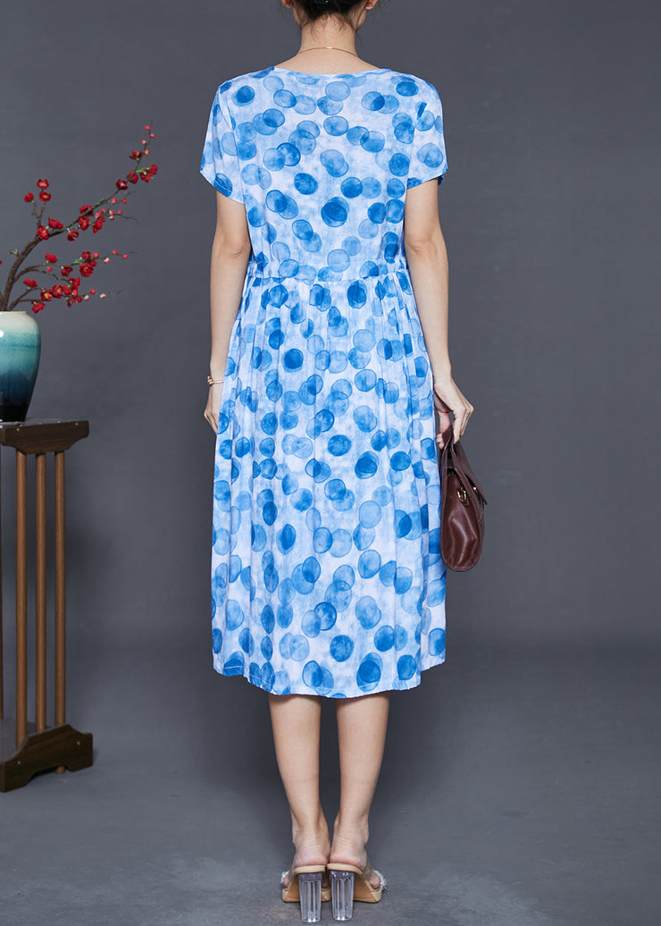 Boutique Blue Cinched Print Cotton Dress Summer