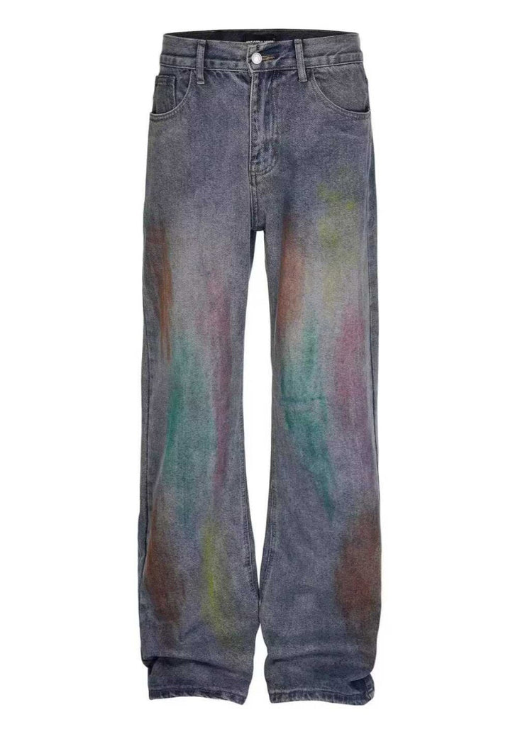 Boutique Blue Graffiti Denim Men Pants Casual Clothing Fall