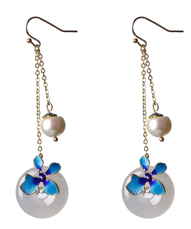 Boutique Blue Overgild Cloisonne Pearl Agate Drop Earrings