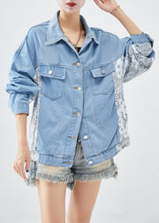 Boutique Blue Oversized Patchwork Cotton Coats Fall