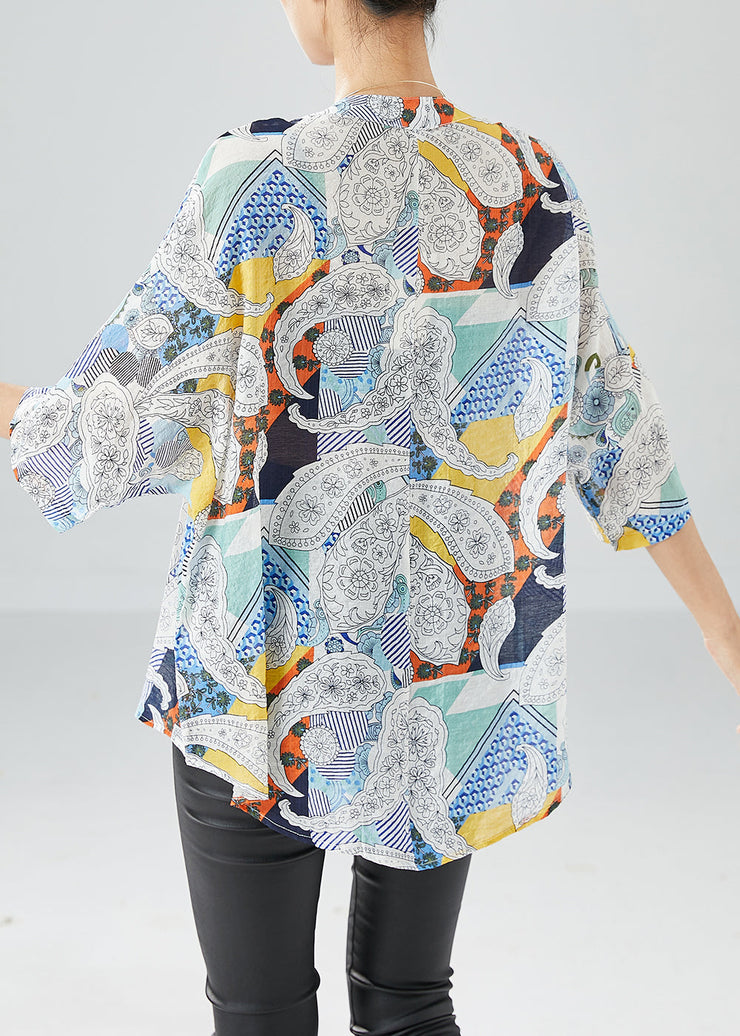 Boutique Blue Oversized Print Cotton Top Summer