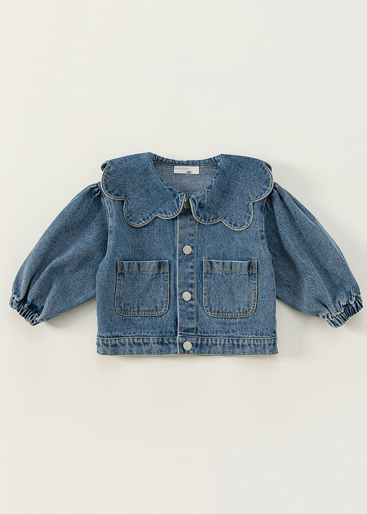 Boutique Blue Peter Pan Collar Patchwork Button Kids Denim Jacket Fall