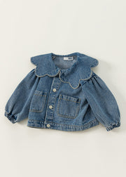 Boutique Blue Peter Pan Collar Patchwork Button Kids Denim Jacket Fall