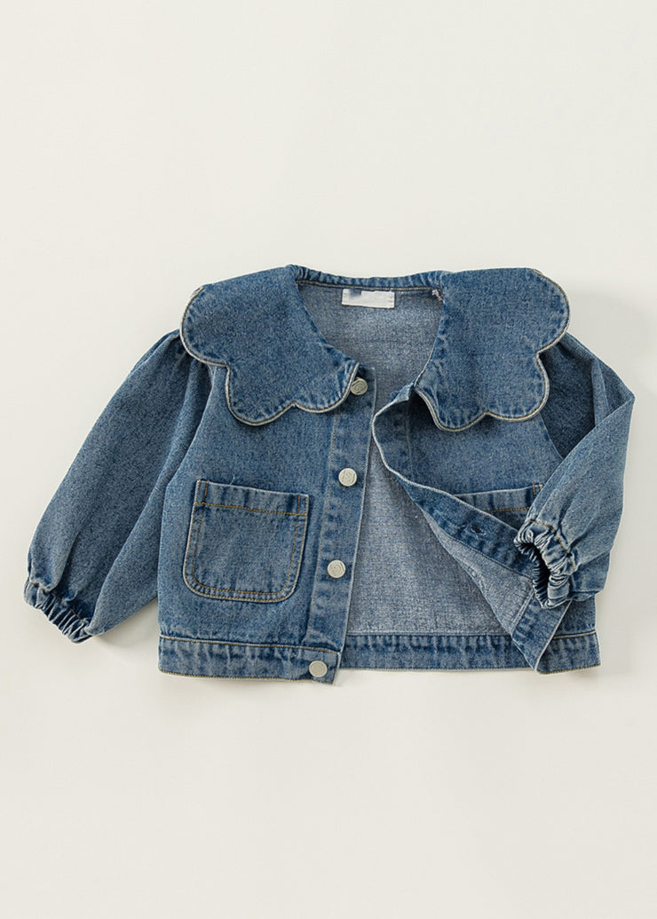 Boutique Blue Peter Pan Collar Patchwork Button Kids Denim Jacket Fall