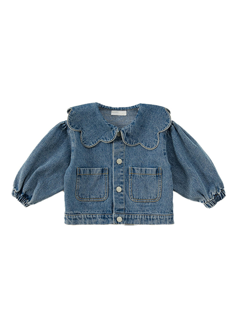 Boutique Blue Peter Pan Collar Patchwork Button Kids Denim Jacket Fall