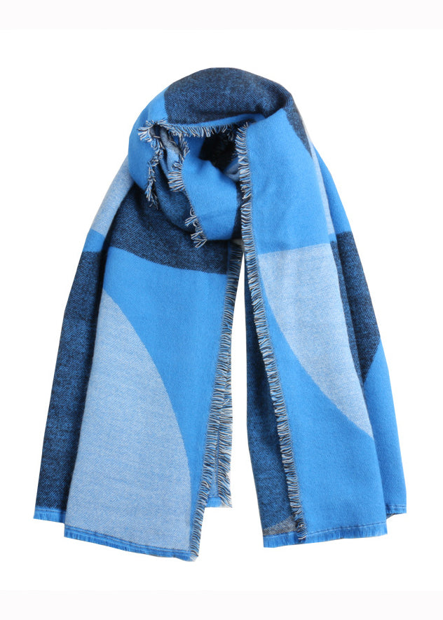 Boutique Blue Plaid Tasseled Autumn Winter Faux Cashmere Shawl