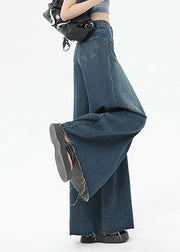 Boutique Blue Pockets High Waist Denim Wide Leg Pants Summer