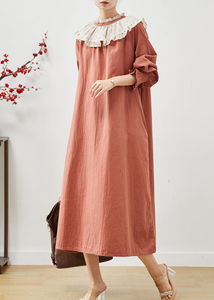 Boutique Brick Red Peter Pan Collar Cotton Robe Dresses Spring