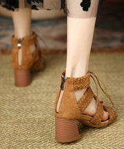 Boutique Brown Chunky Suede Comfy Splicing Lace Up Sandals