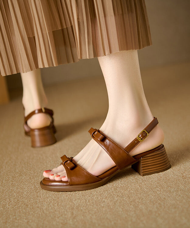 Boutique Brown Sandals Chunky Cowhide Leather Peep Toe