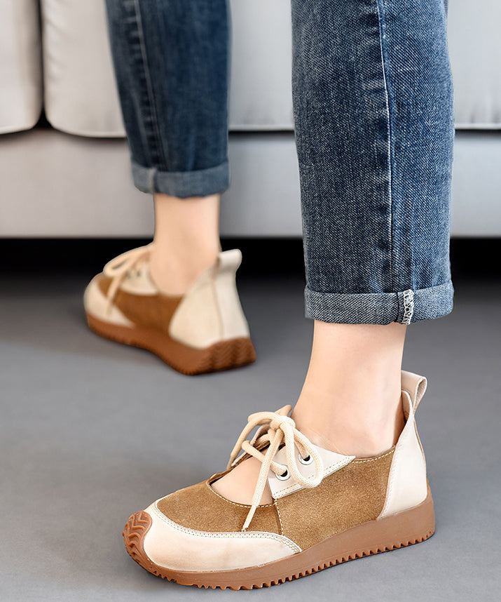 Boutique Camel Suede Splicing Lace Up Flat Shoes