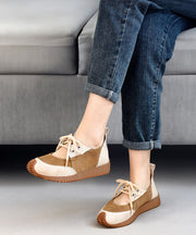 Boutique Camel Suede Splicing Lace Up Flat Shoes